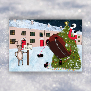 Lustigt Tecknad Cat Reindeer jultomte Julkort