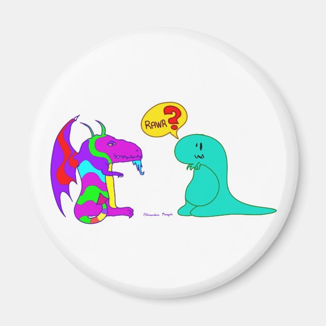 Lustigt Tecknad Dinos Cute Dinosaur Dragon Rawr? Magnet (Framsidan)