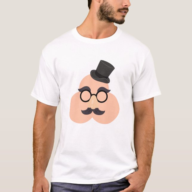 Lustigt Tecknad Disguise Ansikte. T Shirt (Framsida)