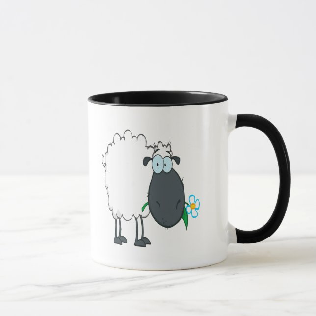 Lustigt tecknad får med blomma mugg (Höger)