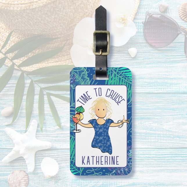 Lustigt Tecknad för hennes avacation Cruise Beach Bagagebricka (Skapare uppladdad)