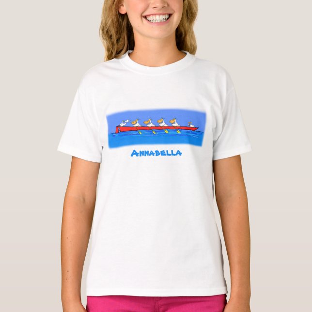 Lustigt tecknad för pelikan rowing Team T Shirt (Framsida)