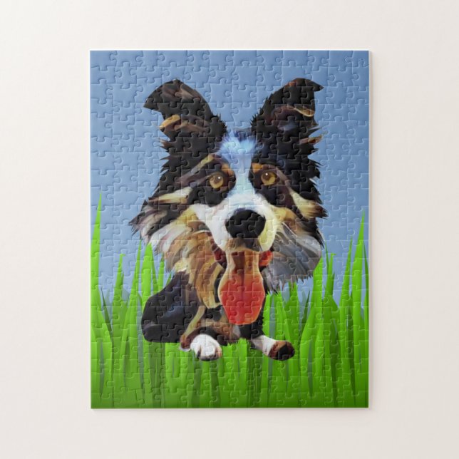 Lustigt Tecknad Gräns Collie 252 Biet Puzzle Pussel (Vertikal)