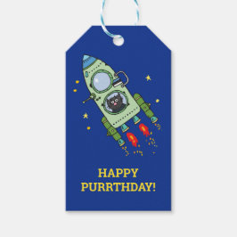 Lustigt Tecknad Katt i Anpassningsbarna Spaceship Presentetikett