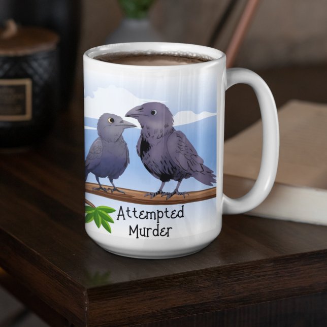 Lustigt Tecknad Kråka Pun Joke Attempted Murder Kaffemugg (Skapare uppladdad)