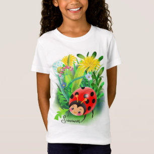 Lustigt tecknad-ladybug bland sommarblommor t shirt