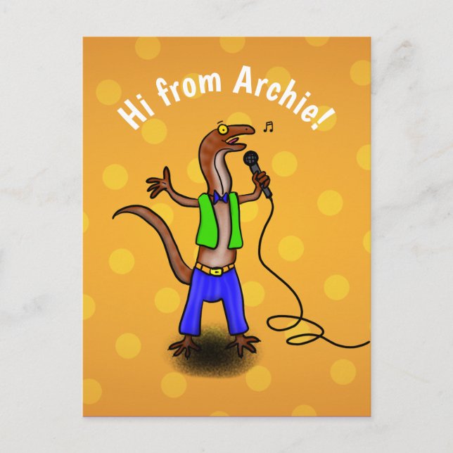 Lustigt tecknad lila grönt vykort -  (Framsida)