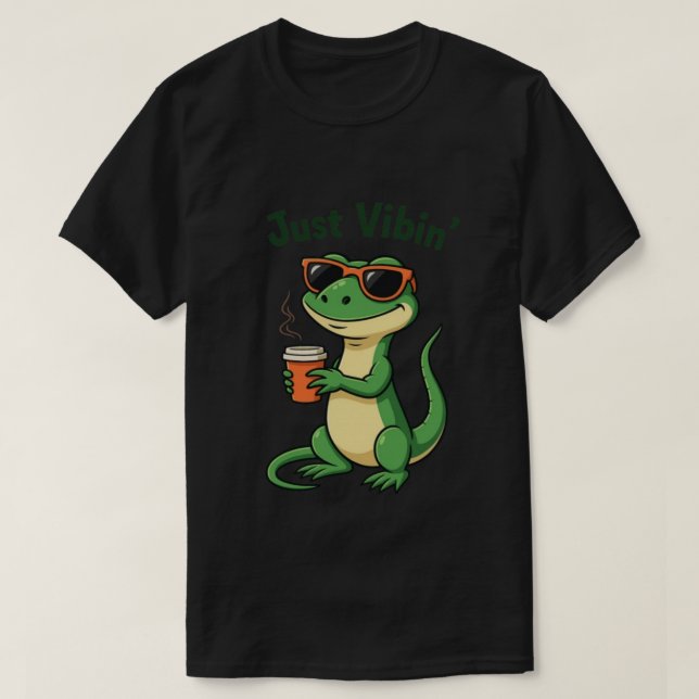 Lustigt Tecknad Lizard Meme T-Shirt Just Vibin (Design framsida)