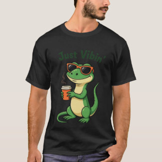Lustigt Tecknad Lizard Meme T-Shirt Just Vibin