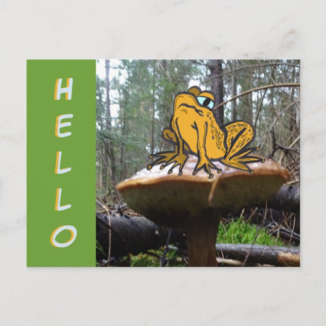 Lustigt Tecknad på Toadstool HEJ Postcard Vykort (Framsida)