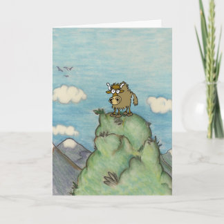 Lustigt tecknad på toppen av berget. kort