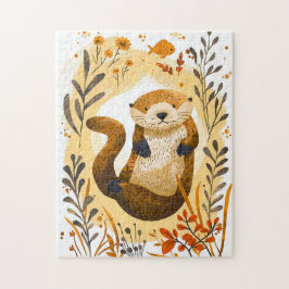 Lustigt tecknad Sea Otter Flyter i Ocean Pussel