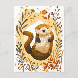 Lustigt tecknad Sea Otter Flyter i Ocean Vykort