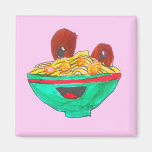 Lustigt tecknad spaghetti meatballart magnet