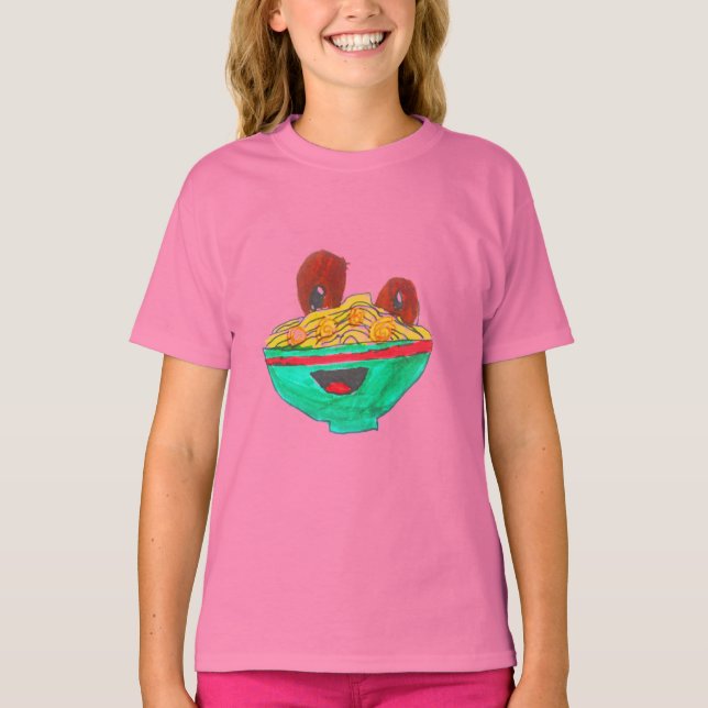 Lustigt tecknad spaghetti meatballart tee shirt (Framsida)