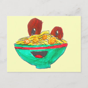 Lustigt tecknad spaghetti meatballart vykort