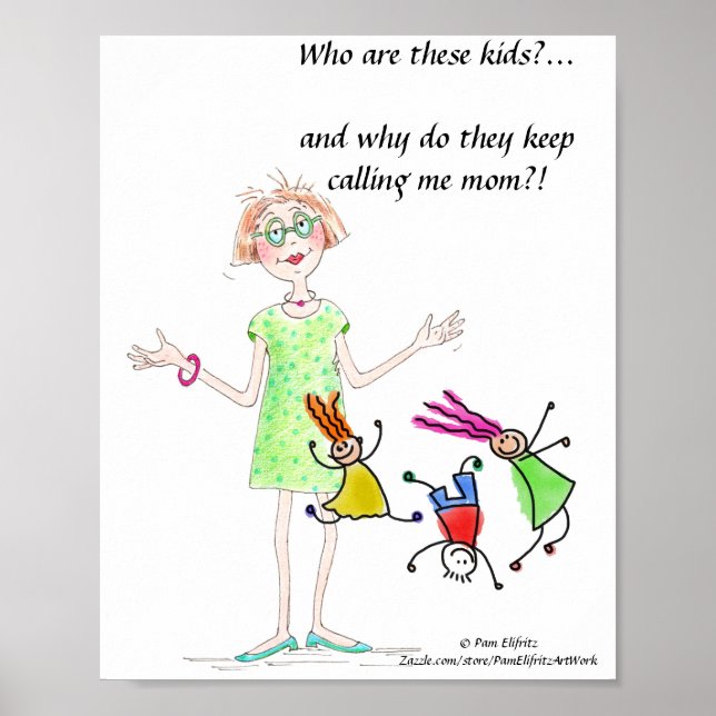 Lustigt teckning i mor förbryllad av sina barn poster (Framsidan)