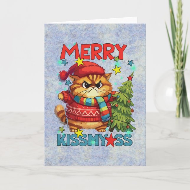 Lustigt tempererad julkatt kort (Framsida)