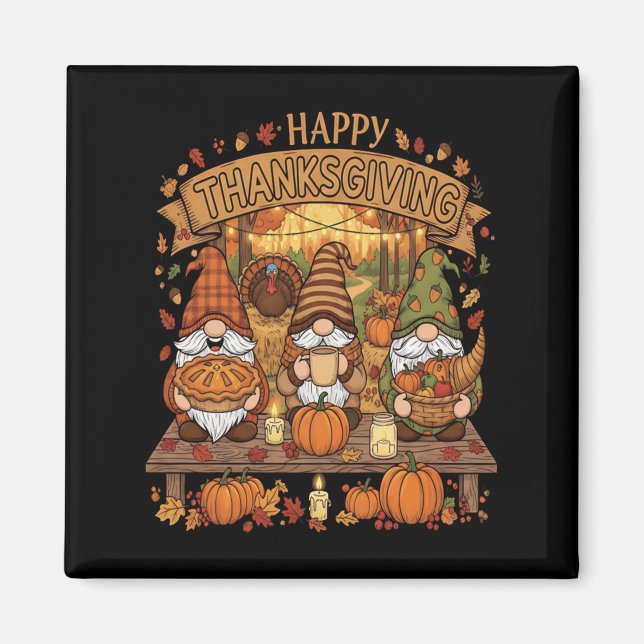 Lustigt Thanksgiving Gnome Squad med framstående h Magnet (Framsidan)