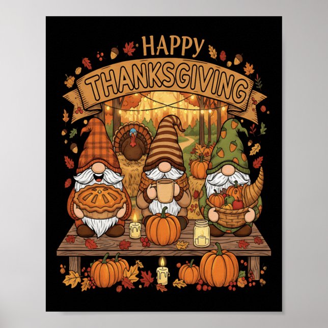 Lustigt Thanksgiving Gnome Squad med framstående h Poster (Framsidan)