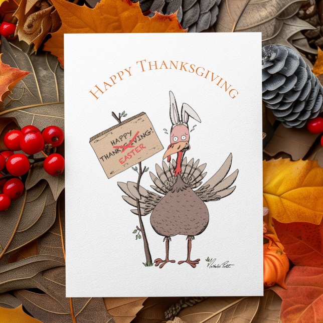 Lustigt Thanksgiving Turkiet Bunny Öron Helgdag Ca Helgkort (Humorous & Witty Turkey Thanksgiving Card: a Turkey who'd much rather be a bunny on this holiday!)