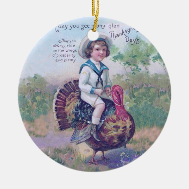 Lustigt Thanksgiving Turkiet Julgransprydnad Keramik (Framsidan)
