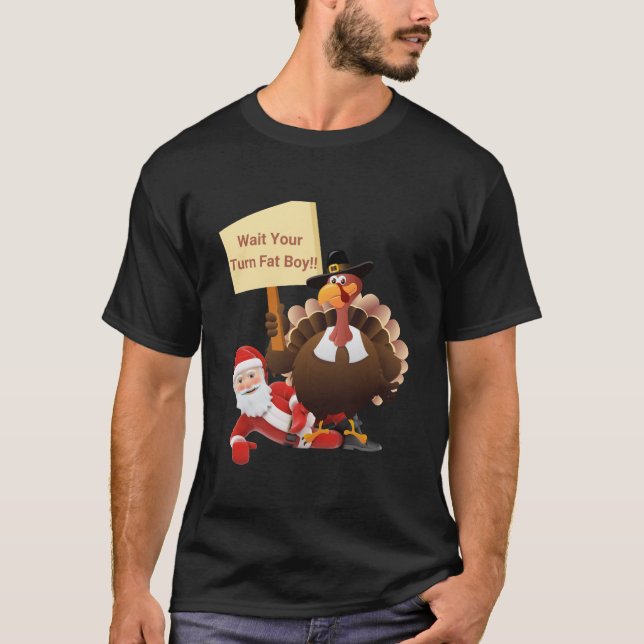 Lustigt Thanksgiving vänta på din Tjock Boy Funny  T Shirt (Framsida)