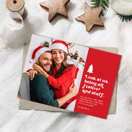 Lustigt titta på oss som julfoto julkort