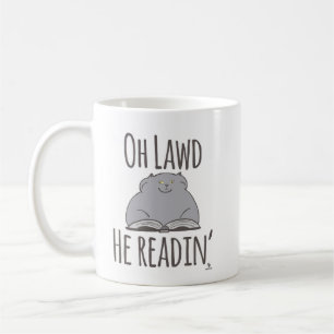Lustigt Tjock Cat Han läser Kattunge Roligt Motto Kaffemugg