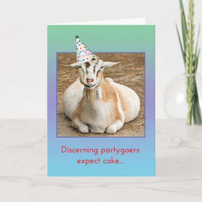 Lustigt Tjock Goat i Party Hat Birthday Kort (Framsida)