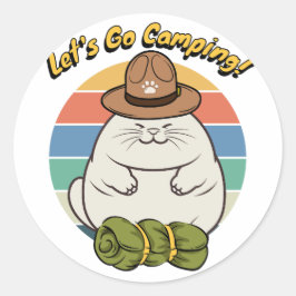 Lustigt tjock-katt vill gå och campa runt klistermärke