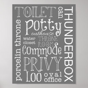 Lustigt Toilet Grått Bathroom-tecken Poster Skriv