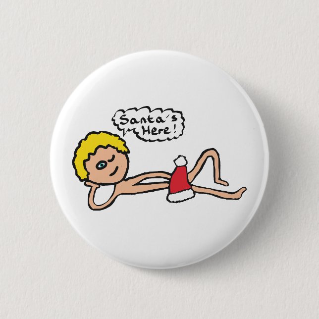 Lustigt tomten är här Julafton Humor Knapp (Framsida)