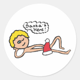 Lustigt tomten är här Julafton Humor Runt Klistermärke
