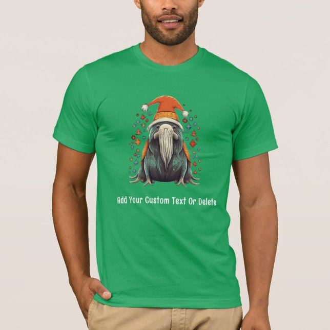 Lustigt tomten Walrus med julbelysning T Shirt (Framsida)