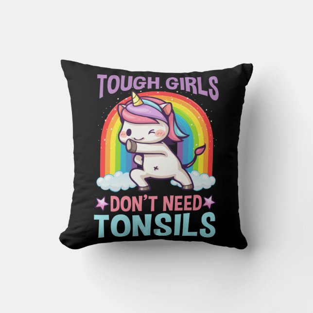 Lustigt Tonsil Removal Unicorn Kid Tonsillectomy Kudde (Framsida)