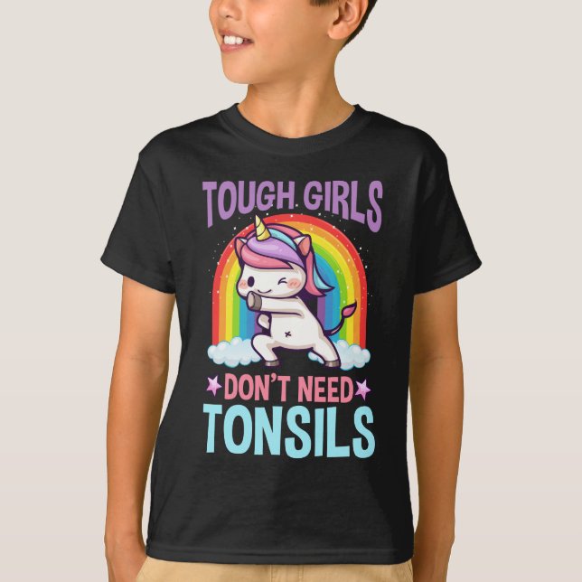 Lustigt Tonsil Removal Unicorn Kid Tonsillectomy T Shirt (Framsida)