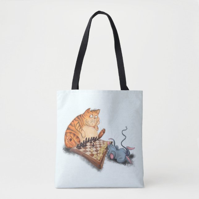 Lustigt Tote Bag med Cat och Mouse-uppspelningsche Tygkasse (Framsida)