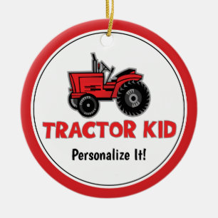 Lustigt Tractor Kid Red-Helgdag Anpassa Julgransprydnad Keramik