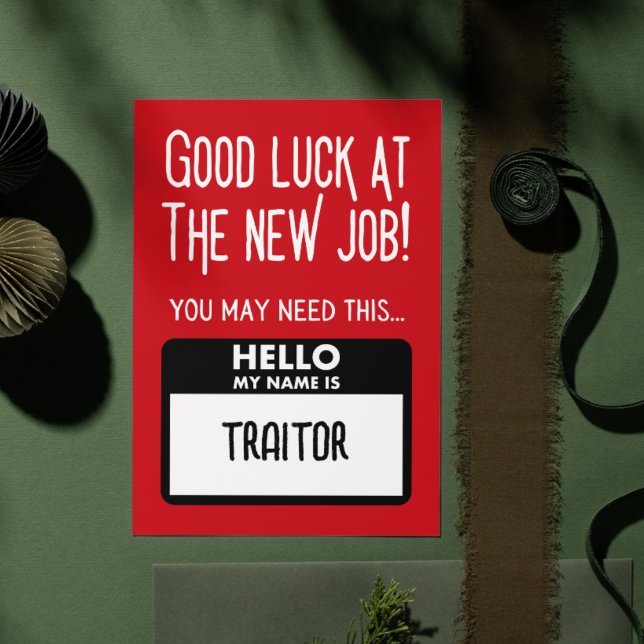 Lustigt "Traitor Badge"-medarbetare Lämnar Tack Kort (Funny 'Traitor Badge' Coworker Leaving Thank You Card)