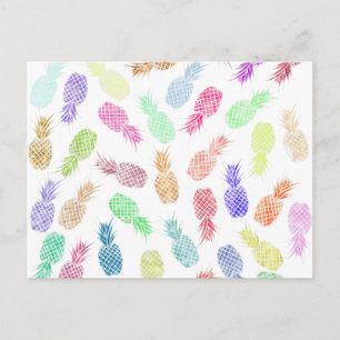 Lustigt Trendig Hipster Watercolor Pineappine Vykort