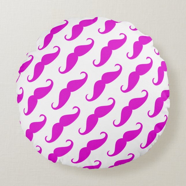 Lustigt trendig rosa neon mustache mönster rund kudde (Framsidan)