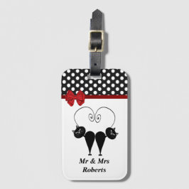 Lustigt Trendig sött katt par monogram polka dots Bagagebricka