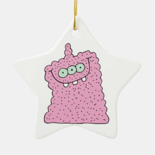 lustigt treögd rosa monster julgransprydnad keramik