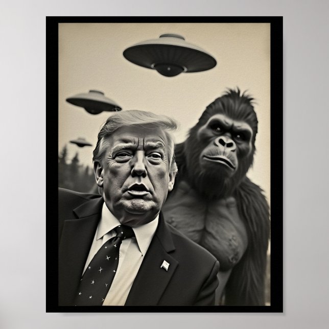 Lustigt Trump Bigfoot Selfie med Ufos Konstig Alie Poster (Framsidan)