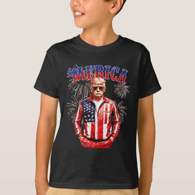 Lustigt Trump Bukt i USA Merica Trump 4:e juli-pre T Shirt (Framsida)