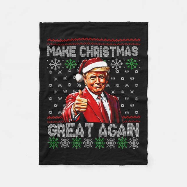 Lustigt Trump Gör julen Underbar igen Ugly Sweate Fleecefilt (Framsidan)