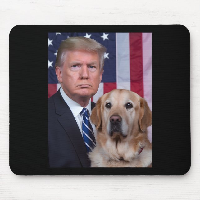 Lustigt Trump och Golden Retriever Hund USA flagga Musmatta (Framsidan)