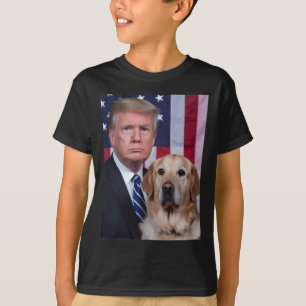 Lustigt Trump och Golden Retriever Hund USA flagga T Shirt