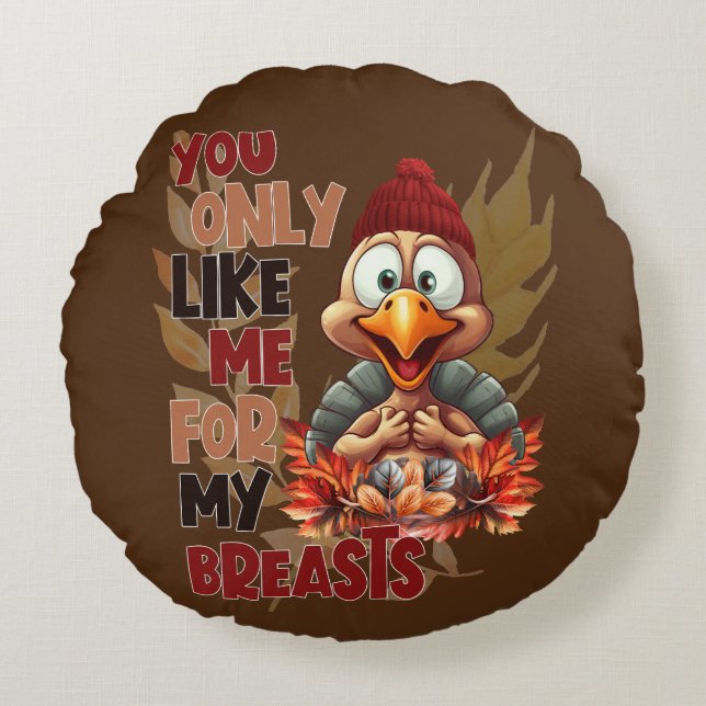 Lustigt Turkiet Breast Thanksgiving Rund Kudde (Framsidan)